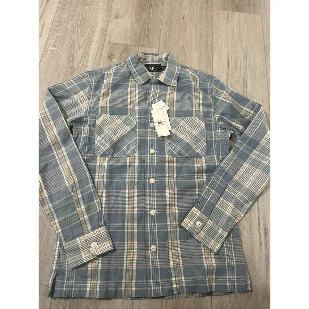 RRL by Ralph Lauren Madras Camp Shirt Light Blue XS - Picture 1 of 6